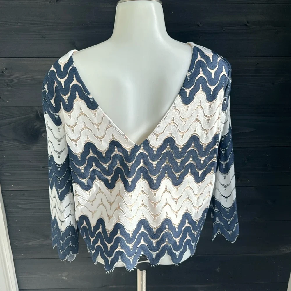 NEW bcbgmaxazria shelby wavy‎ chevron mesh lace blouse and skirt matching Set - Picture 2 of 8